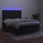 vidaXL Cama box spring colchón y LED terciopelo negro 140x190 cm