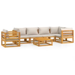vidaXL Set muebles de jardín 7 pzas madera maciza y cojines gris claro