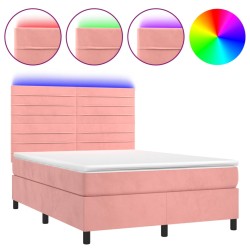 vidaXL Cama box spring colchón y LED terciopelo rosa 140x190 cm