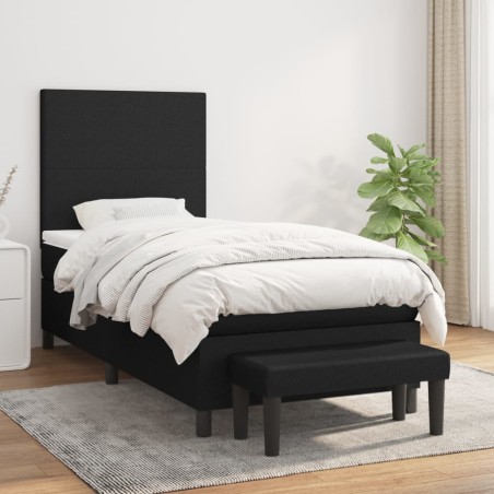 vidaXL Cama box spring con colchón tela negro 80x200 cm