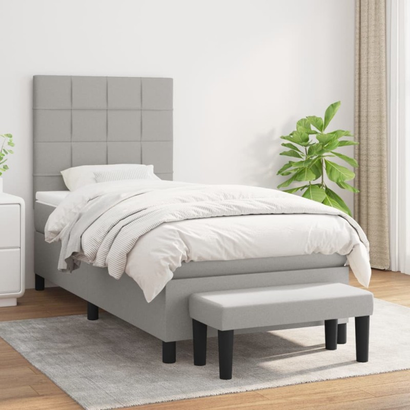 vidaXL Cama box spring con colchón tela gris claro 100x200 cm vidaXL Cama box spring con colchón tela gris claro 100x200 cm