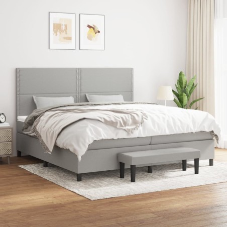 vidaXL Cama box spring con colchón tela gris claro 200x200 cm