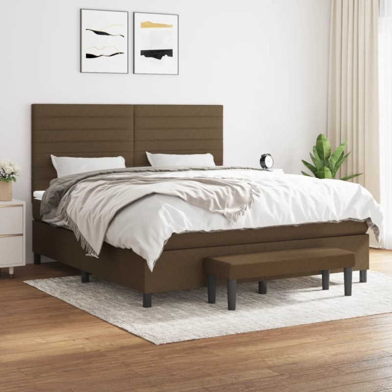 vidaXL Cama box spring con colchón tela marrón oscuro 180x200 cm vidaXL Cama box spring con colchón tela marrón oscuro 180x200 cm