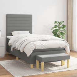 vidaXL Cama box spring con colchón tela gris oscuro 90x200 cm