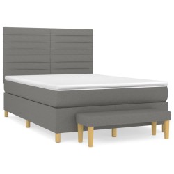 vidaXL Cama box spring con colchón tela gris oscuro 140x200 cm