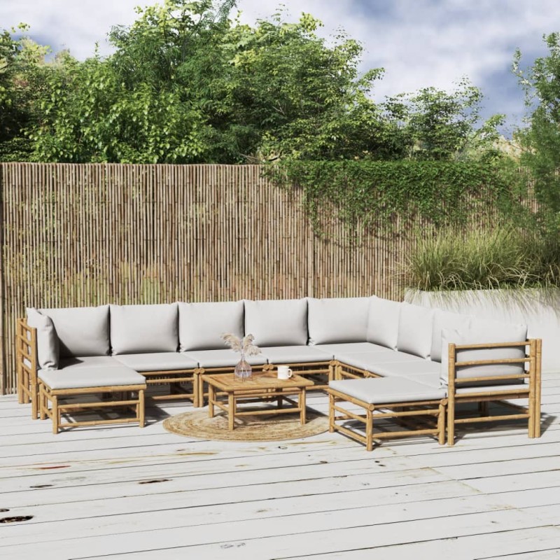 vidaXL Set de muebles de jardín 11 piezas bambú y cojines gris claro vidaXL Set de muebles de jardín 11 piezas bambú y cojines gris claro