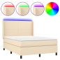 vidaXL Cama box spring colchón y luces LED tela crema 140x200 cm vidaXL Cama box spring colchón y luces LED tela crema 140x200 cm