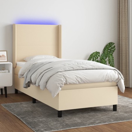 vidaXL Cama box spring colchón y luces LED tela color crema 90x190 cm