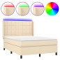 vidaXL Cama box spring colchón y luces LED tela crema 140x190 cm vidaXL Cama box spring colchón y luces LED tela crema 140x190 cm