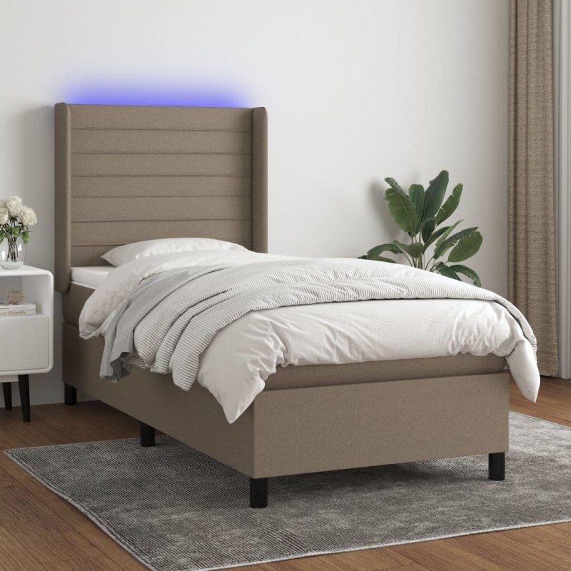 vidaXL Cama box spring colchón y luces LED tela gris taupe 90x190 cm vidaXL Cama box spring colchón y luces LED tela gris taupe 90x190 cm