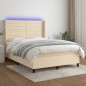 vidaXL Cama box spring colchón y luces LED tela crema 140x190 cm vidaXL Cama box spring colchón y luces LED tela crema 140x190 cm