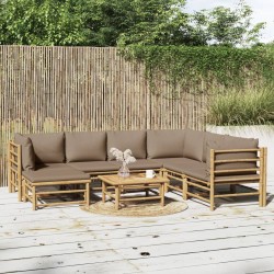 vidaXL Set de muebles de jardín 8 piezas bambú y cojines gris taupé