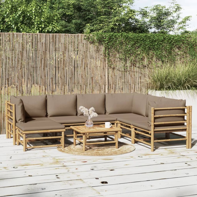 vidaXL Set de muebles de jardín 8 piezas bambú y cojines gris taupé vidaXL Set de muebles de jardín 8 piezas bambú y cojines gris taupé