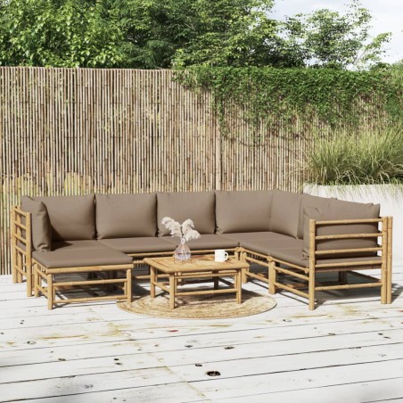 vidaXL Set de muebles de jardín 8 piezas bambú y cojines gris taupé