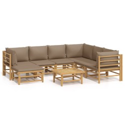 vidaXL Set de muebles de jardín 8 piezas bambú y cojines gris taupé