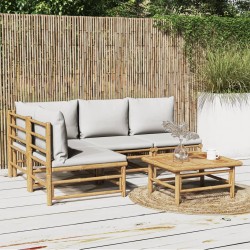 vidaXL Set de muebles de jardín 5 piezas bambú y cojines gris claro