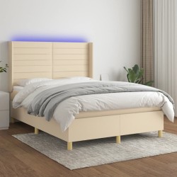 vidaXL Cama box spring colchón y luces LED tela crema 140x200 cm