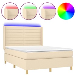 vidaXL Cama box spring colchón y luces LED tela crema 140x200 cm