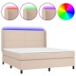 vidaXL Cama box spring colchón LED cuero sintético capuchino 160x200cm vidaXL Cama box spring colchón LED cuero sintético capuchino 160x200cm