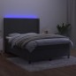vidaXL Cama box spring colchón y LED terciopelo gris oscuro 140x190 cm