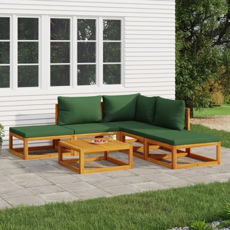 vidaXL Juego muebles de jardín 6 piezas madera maciza y cojines verdes