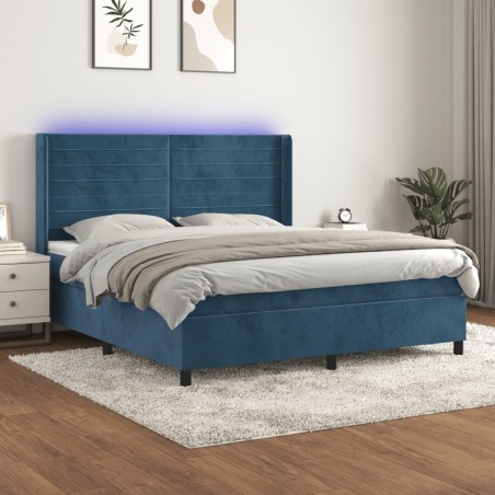 vidaXL Cama box spring colchón y LED terciopelo azul oscuro 180x200 cm