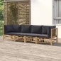 vidaXL Set de muebles de jardín 4 piezas bambú con cojines gris oscuro vidaXL Set de muebles de jardín 4 piezas bambú con cojines gris oscuro