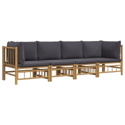 vidaXL Set de muebles de jardín 4 piezas bambú con cojines gris oscuro