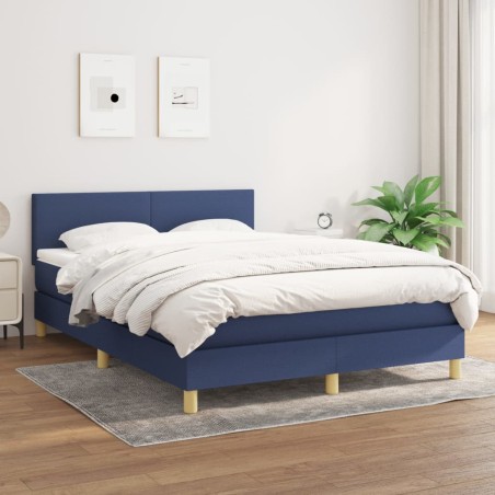 vidaXL Cama box spring con colchón tela azul 140x190 cm
