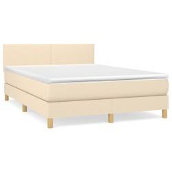 vidaXL Cama box spring con colchón tela color crema 140x200 cm