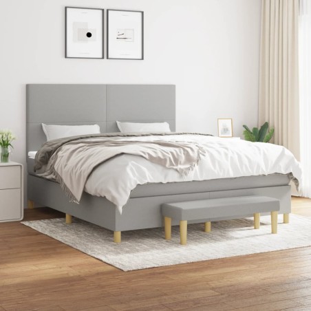 vidaXL Cama box spring con colchón tela gris claro 180x200 cm