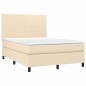 vidaXL Cama box spring colchón y luces LED tela crema 140x190 cm vidaXL Cama box spring colchón y luces LED tela crema 140x190 cm