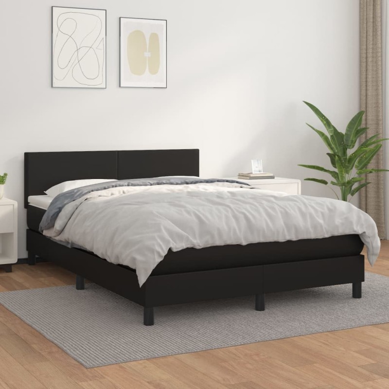 vidaXL Cama box spring con colchón cuero sintético negro 140x200cm vidaXL Cama box spring con colchón cuero sintético negro 140x200cm