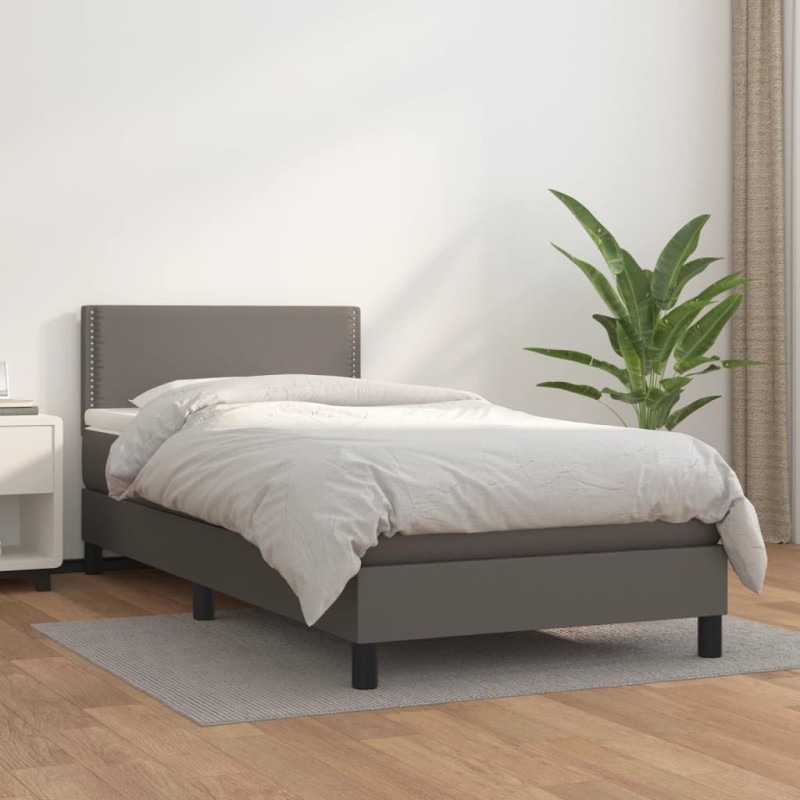 vidaXL Cama box spring con colchón cuero sintético gris 90x200 cm vidaXL Cama box spring con colchón cuero sintético gris 90x200 cm