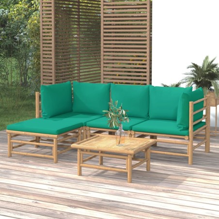 vidaXL Set de muebles de jardín 5 piezas bambú con cojines verde