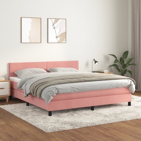 vidaXL Cama box spring con colchón terciopelo rosa 160x200 cm