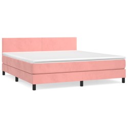vidaXL Cama box spring con colchón terciopelo rosa 160x200 cm
