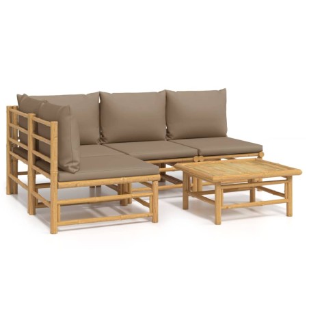 vidaXL Set de muebles de jardín 5 piezas bambú y cojines gris taupé