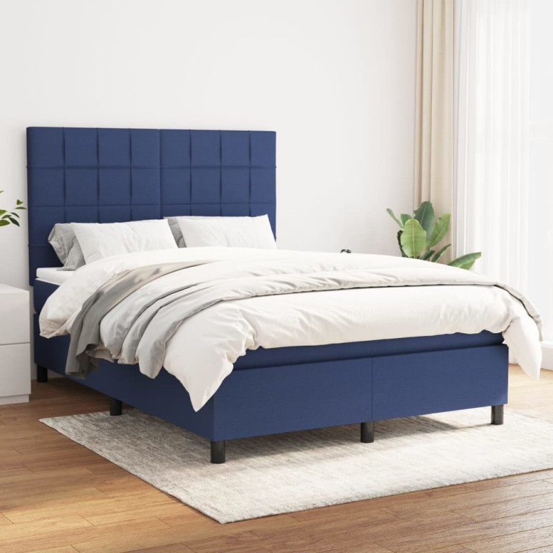 vidaXL Cama box spring con colchón tela azul 140x200 cm vidaXL Cama box spring con colchón tela azul 140x200 cm