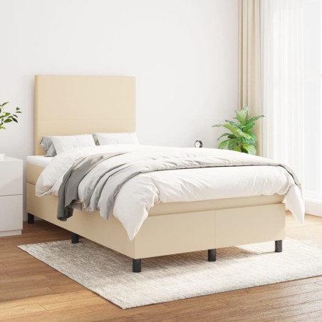vidaXL Cama box spring con colchón tela color crema 120x200 cm