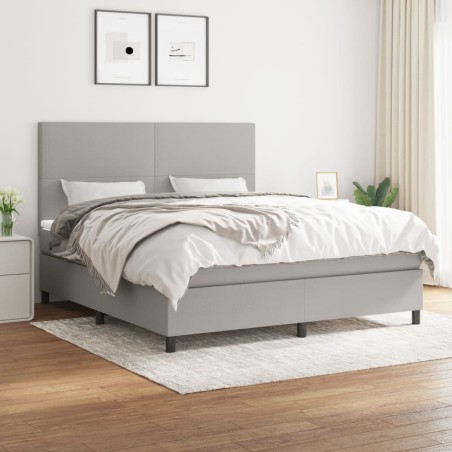 vidaXL Cama box spring con colchón tela gris claro 180x200 cm
