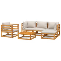 vidaXL Set muebles de jardín 6 pzas madera maciza y cojines gris claro
