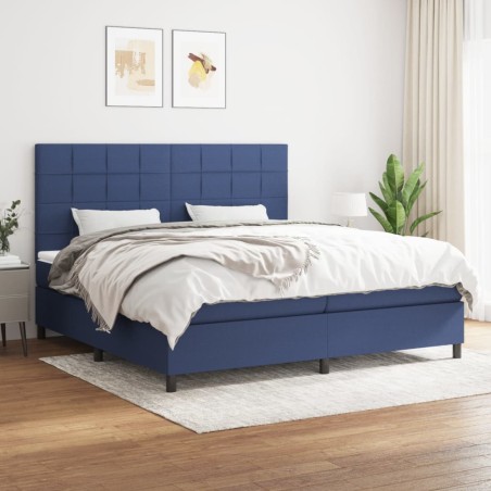 vidaXL Cama box spring con colchón tela azul 200x200 cm