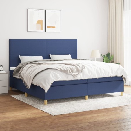 vidaXL Cama box spring con colchón tela azul 200x200 cm