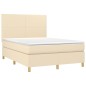 vidaXL Cama box spring con colchón tela color crema 140x190 cm
