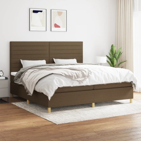 vidaXL Cama box spring con colchón tela marrón oscuro 200x200 cm