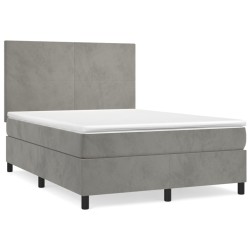 vidaXL Cama box spring con colchón terciopelo gris claro 140x190 cm