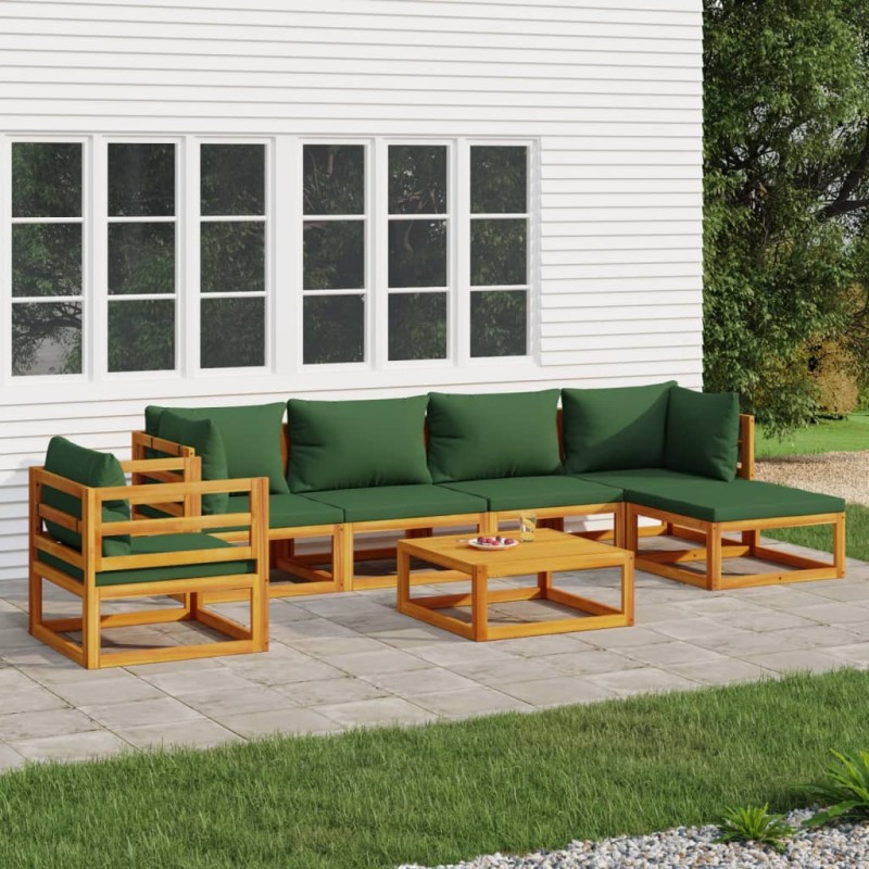 vidaXL Juego muebles de jardín 7 piezas madera maciza y cojines verdes vidaXL Juego muebles de jardín 7 piezas madera maciza y cojines verdes
