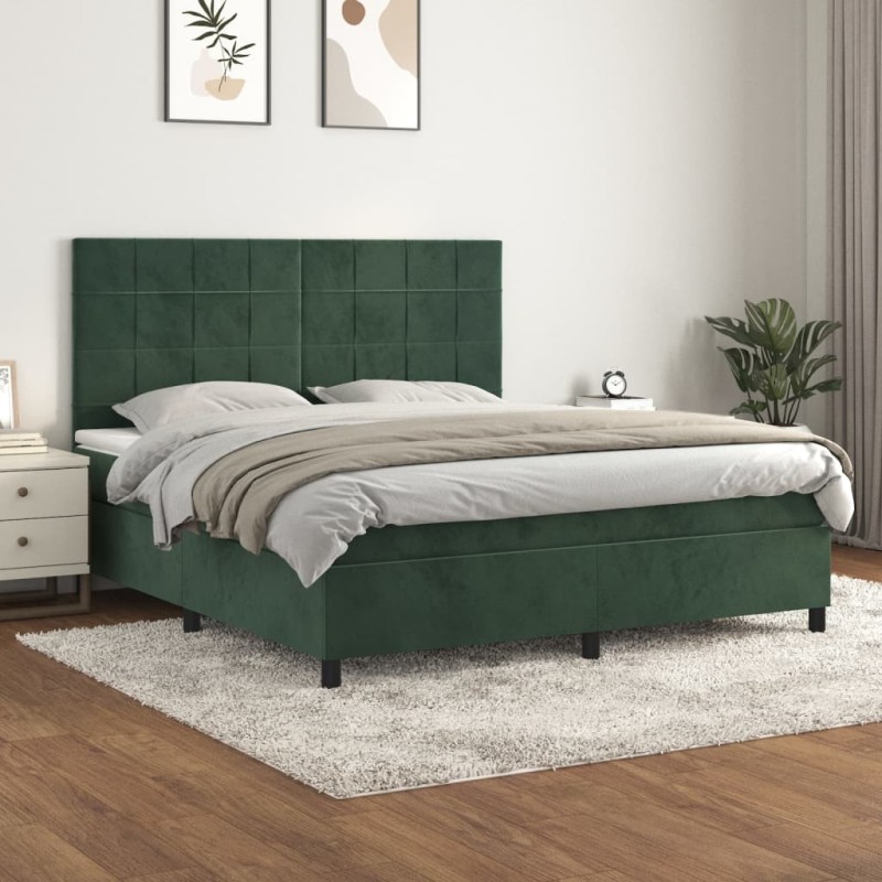 vidaXL Cama box spring con colchón terciopelo verde oscuro 180x200 cm vidaXL Cama box spring con colchón terciopelo verde oscuro 180x200 cm