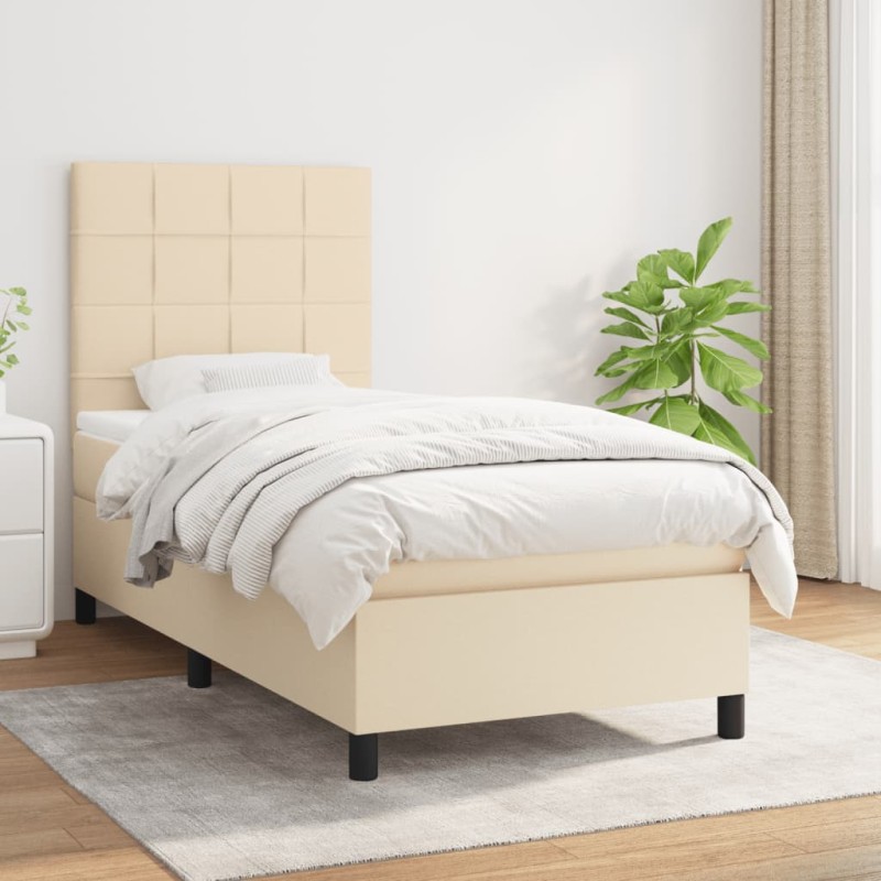 vidaXL Cama box spring con colchón tela color crema 80x200 cm vidaXL Cama box spring con colchón tela color crema 80x200 cm